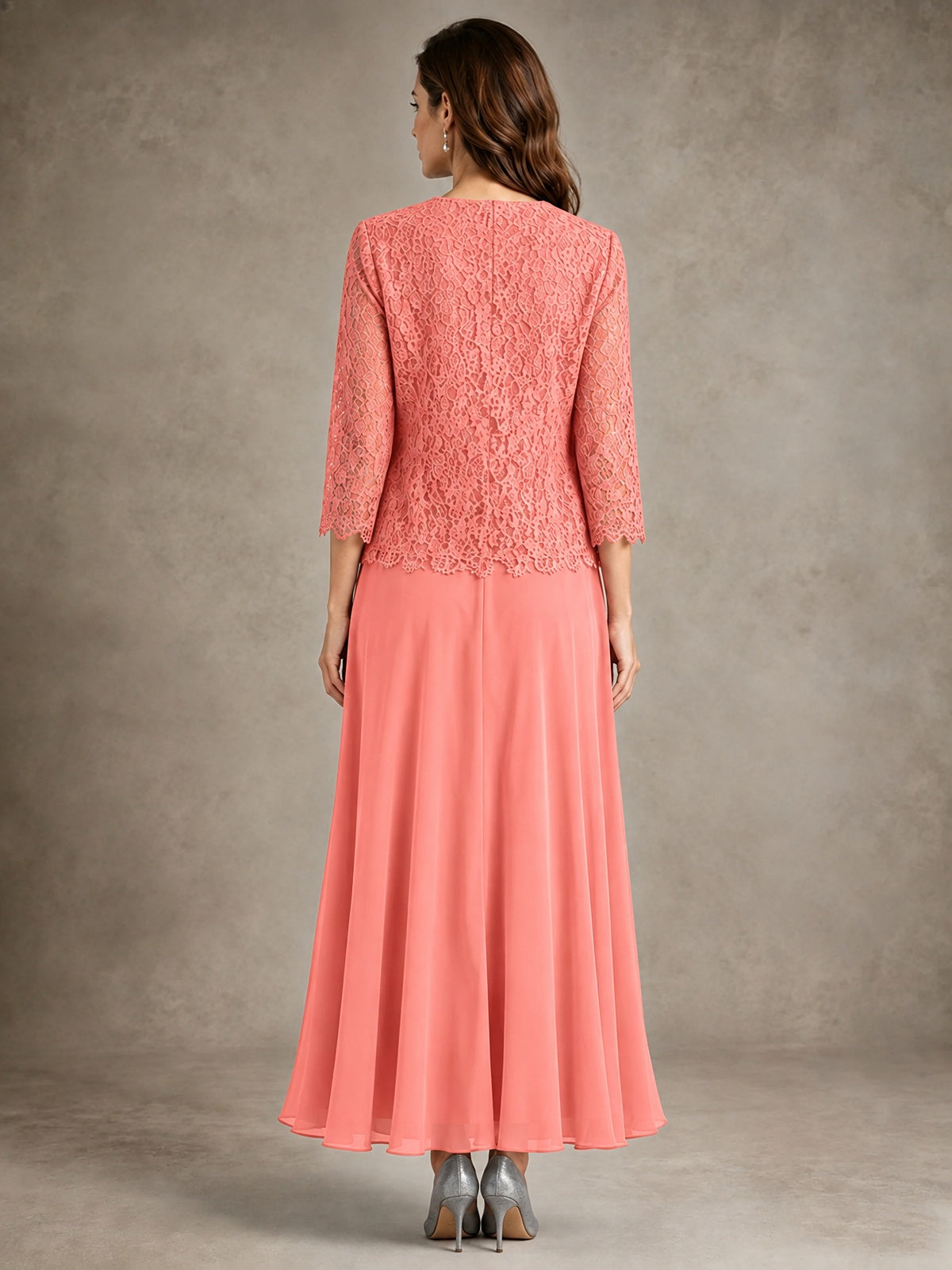 2-Piece Chiffon Mother of the Bride Dress with Lace Jacket