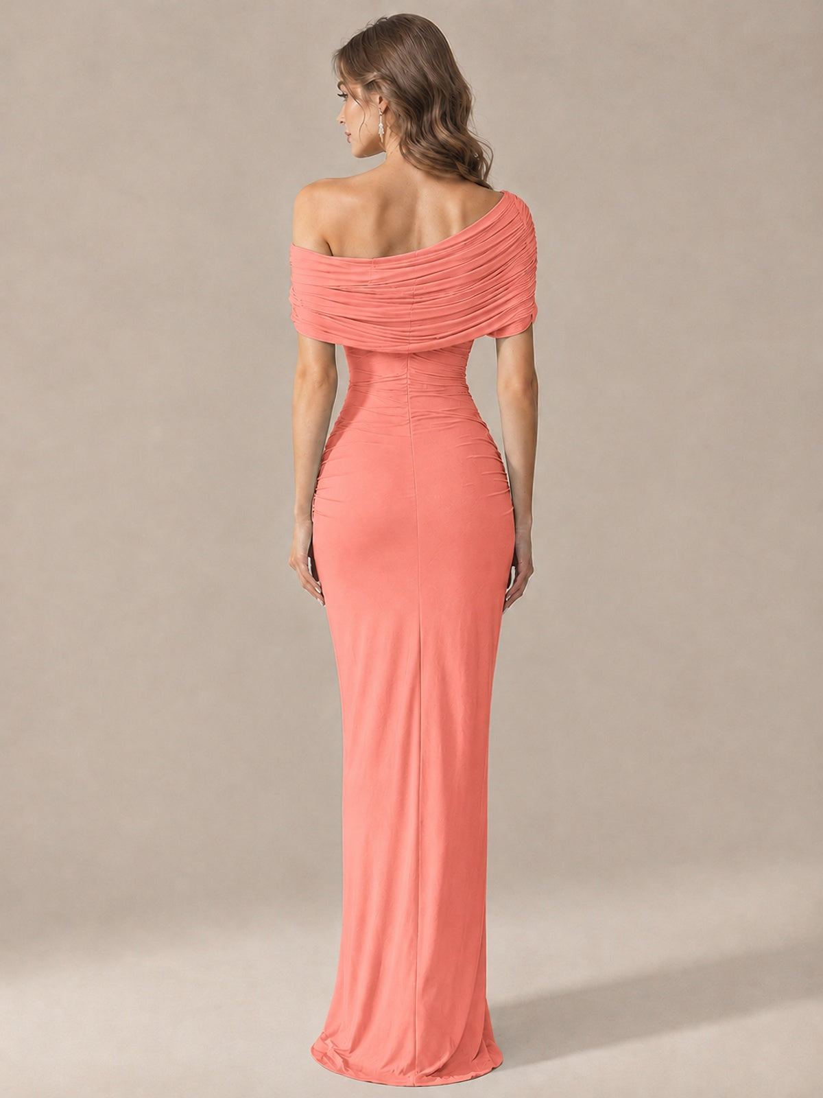 Elegant Draped Off Shoulder Ruched Mermaid Chiffon Formal Evening Gown