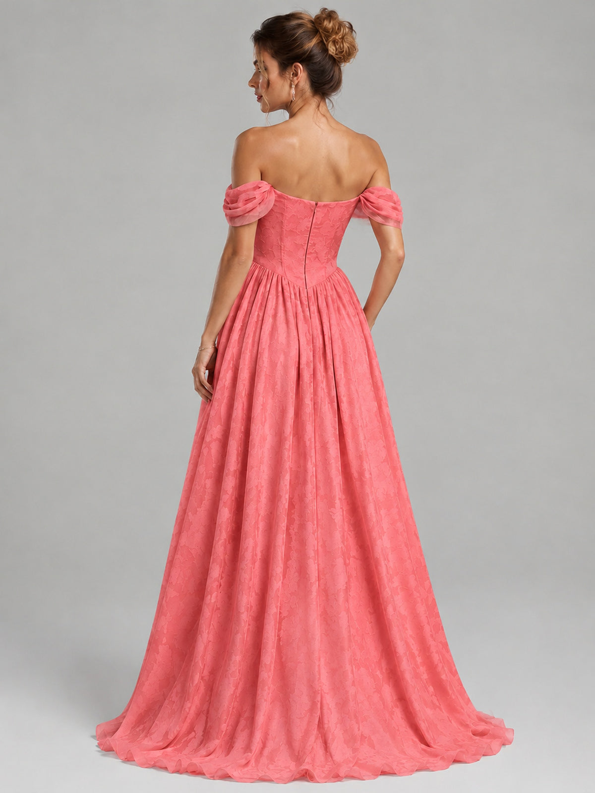 Off Shoulder Jacquard A-Line Maxi Dress
