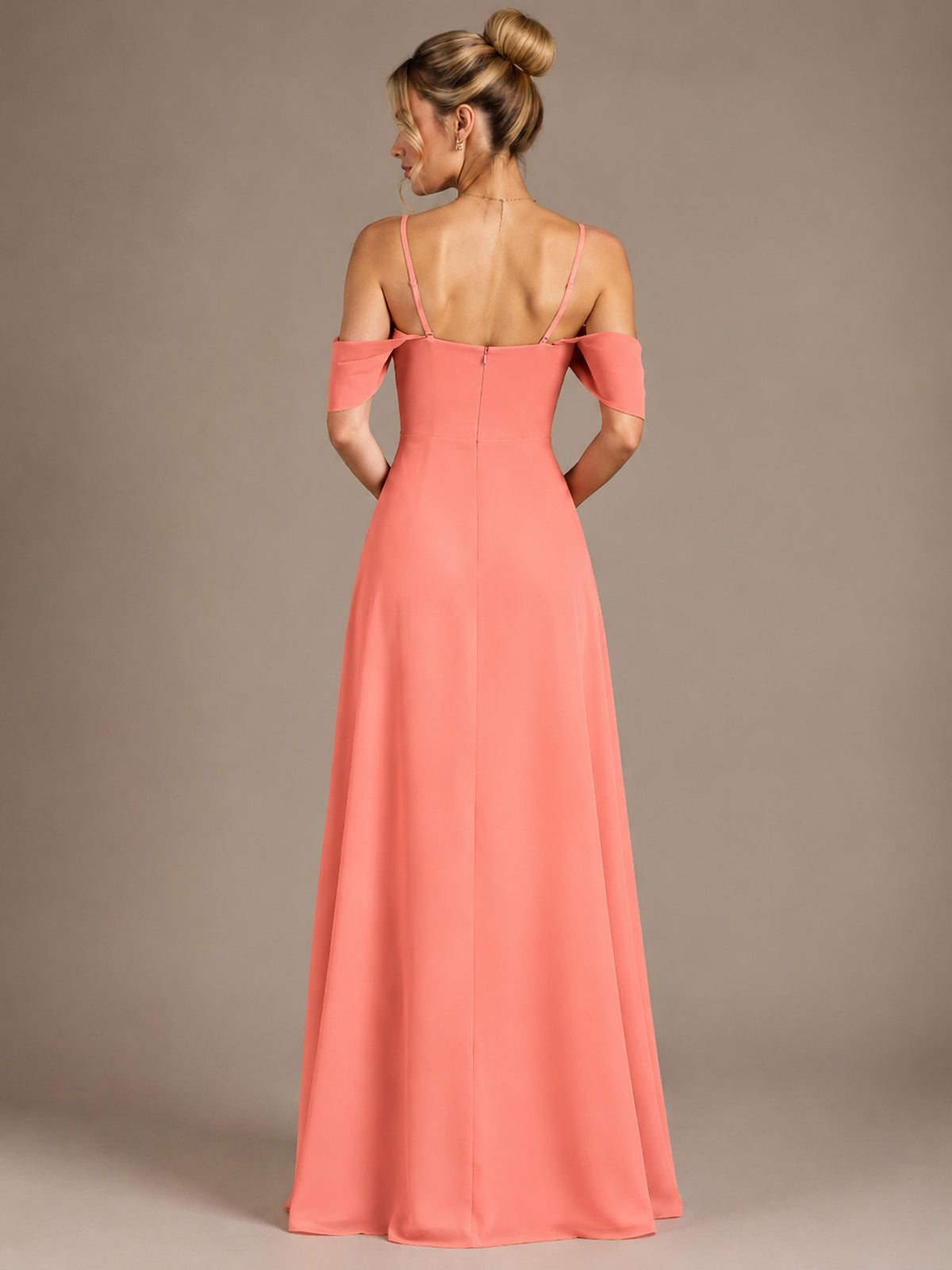 Spaghetti Strap Chiffon Bridesmaid Dress with Ruffles Slit