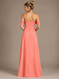 Spaghetti Strap Chiffon Bridesmaid Dress with Ruffles Slit