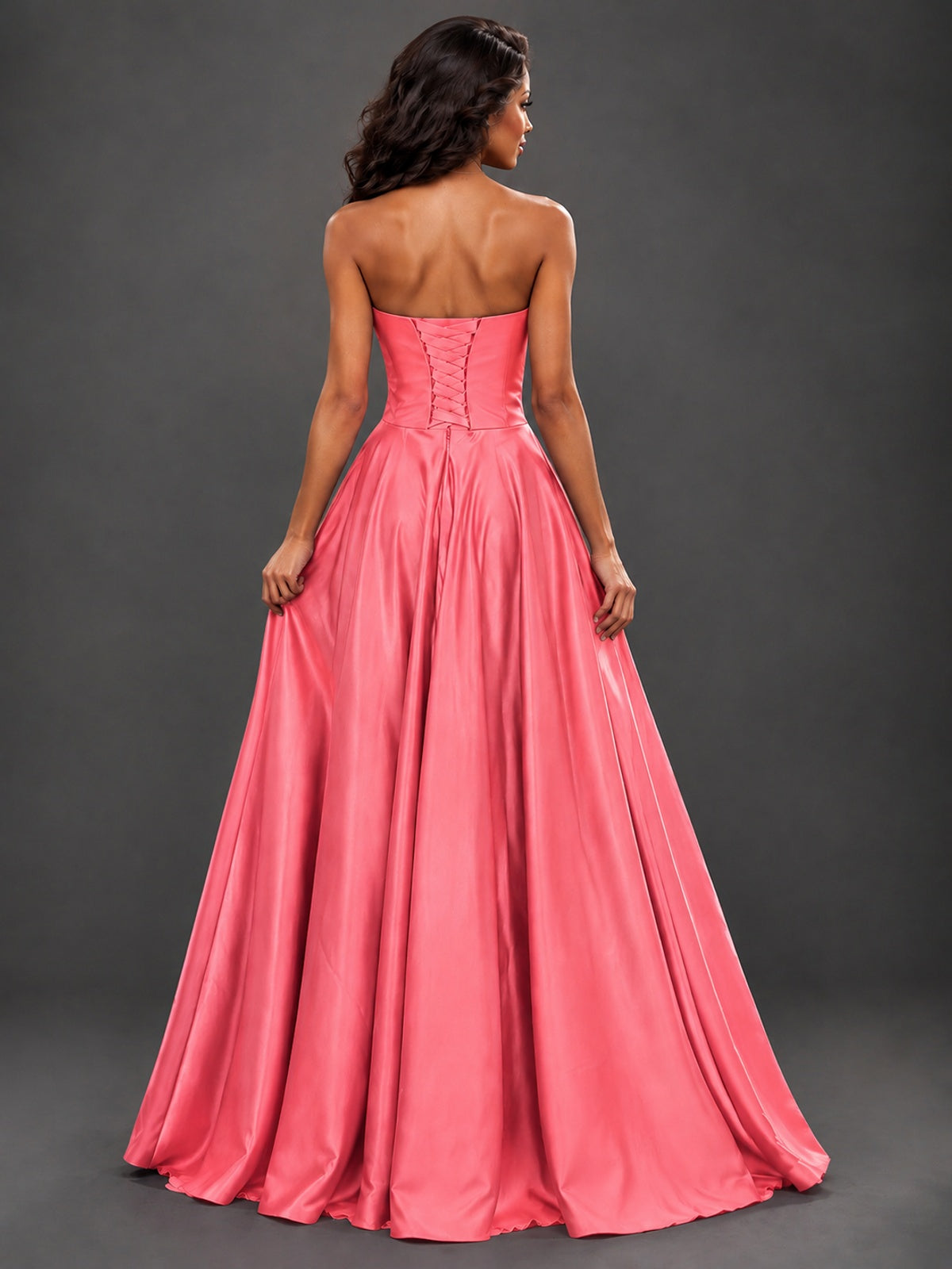 Draped Satin Prom Dress Strapless A-line Formal Dress Floor Length