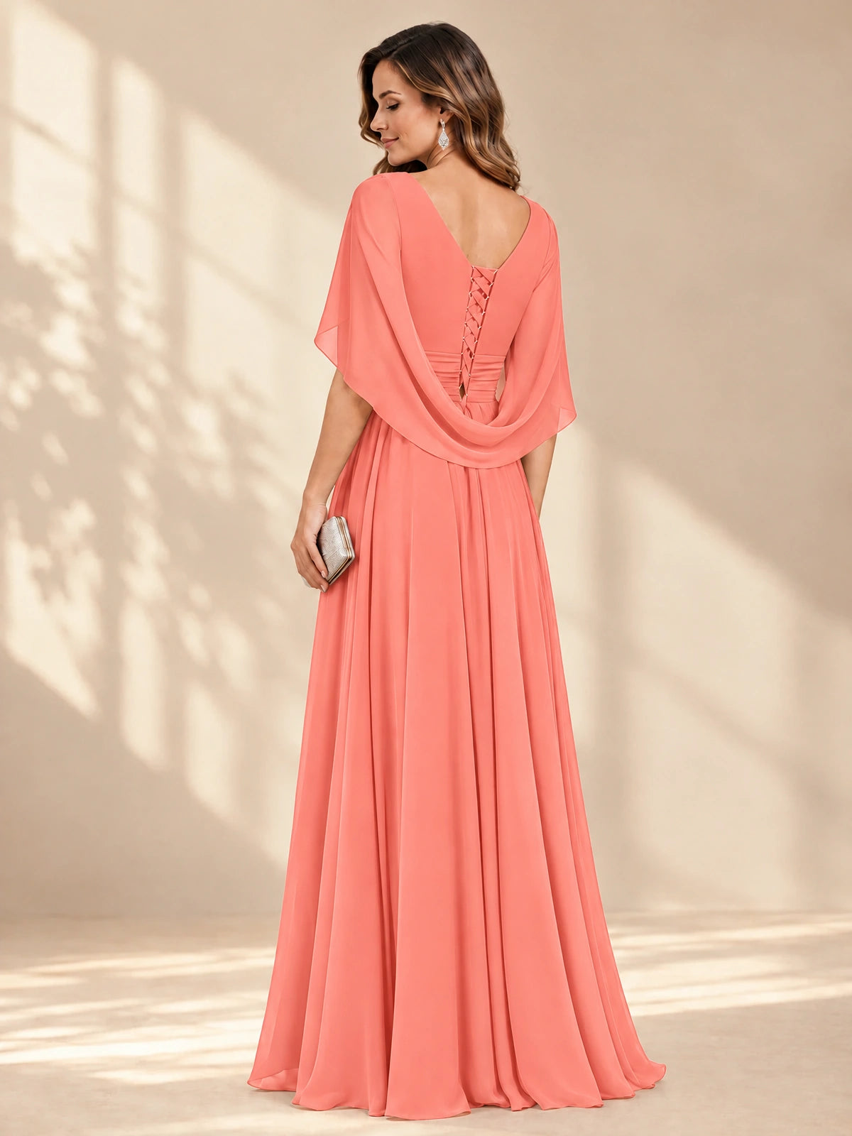 Ruched V Neck Mother of The Bride Dresses with Shawls Appliques and Cap Sleeves