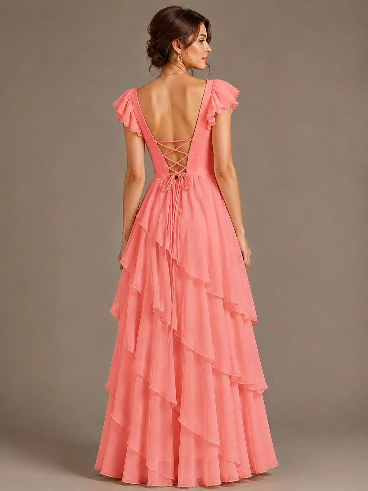 Ruffle Tiered V Neck Maxi Dress