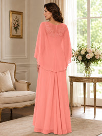 Elegant Chiffon Mother of the Bride Dress with Lace Applique and Cape Sleeves