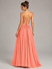 Spaghetti Strap Ruched Chiffon Maxi Dress with Backless