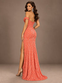 Off the Shoulder Corset Sequin Mermaid Prom Dress with Slit