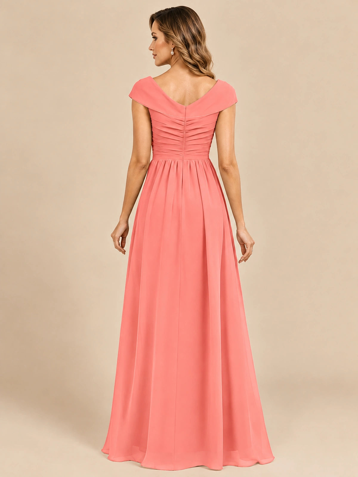 Cap Sleeve Mother of The Bride Dresses Long Chiffon Formal Gowns