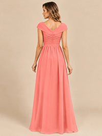 Cap Sleeve Mother of The Bride Dresses Long Chiffon Formal Gowns