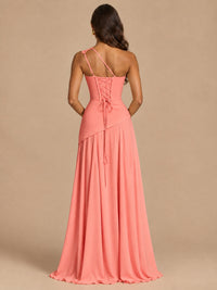 One Shoulder Prom Dress A-line Ruched Women Wedding Formal Gowns