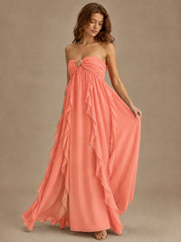 Srapless Sweetheart Chiffon Prom Dress Ruffle Formal Evening Gown