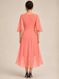 Cowl Neck Ruched Chiffon Mother of the Bride Dresses with Flutter Sleeves