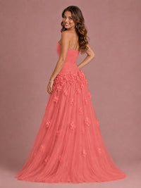Blush Pink Strapless Sweetheart 3D Floral Tulle Ball Gown Prom Dres