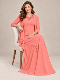 Dusty Blue Two-Piece Chiffon Mother of the Bride Dress with Jacket