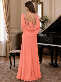 Elegant Applique Chiffon Mother of the Bride Dress with Cape Sleeves