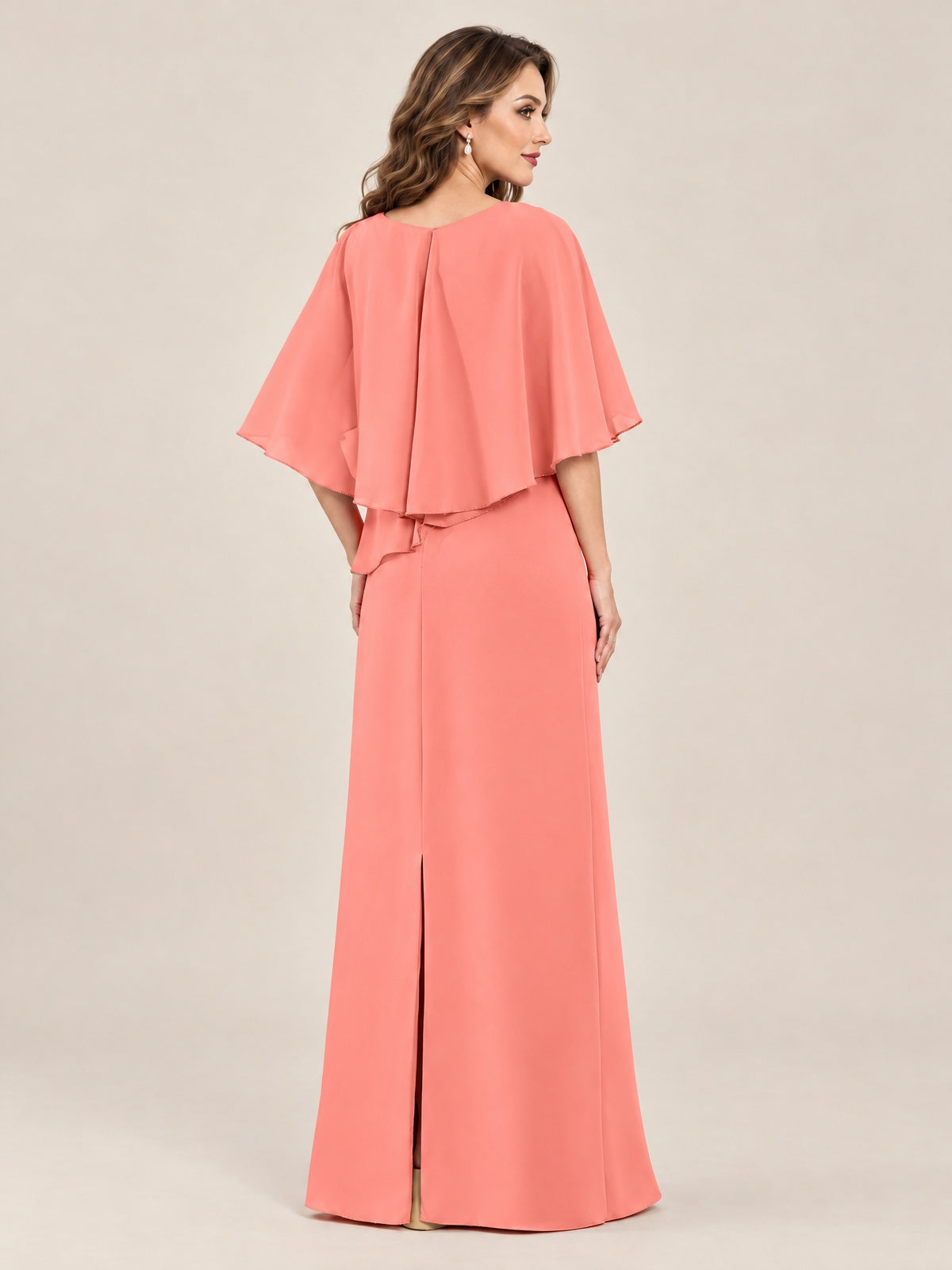 Cape Sleeve Mother of the Bride Dress with Asymmetrical Overlay