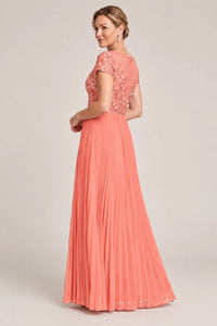 Embroidered Lace Pleated Mother of the Bride Dress