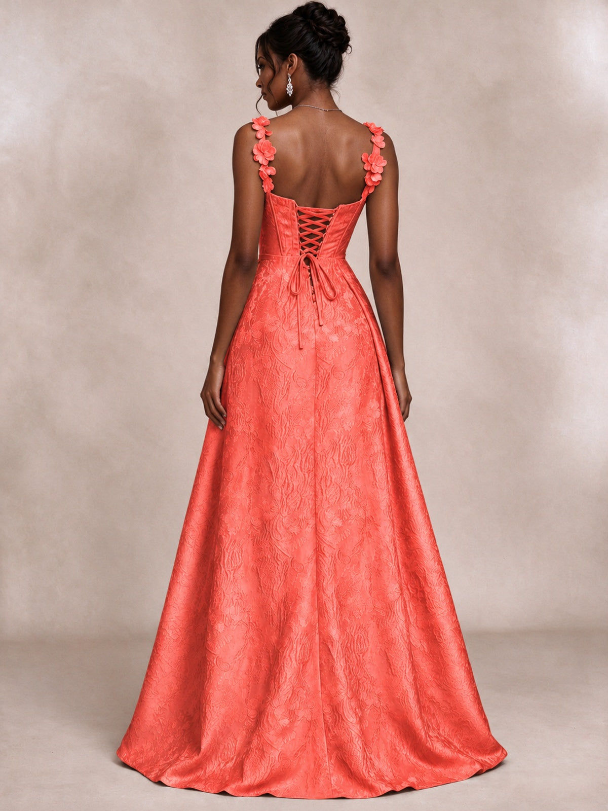 Light Blue 3D Floral Jacquard Prom Dress with Detachable Overskirt Corset Gown