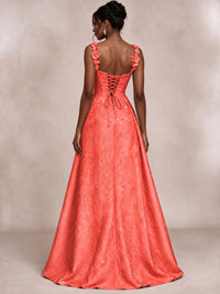 Light Blue 3D Floral Jacquard Prom Dress with Detachable Overskirt Corset Gown