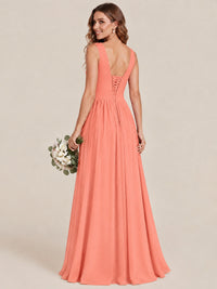 A-line Sleeveless Rucehd Chiffon Bridesmaid Dress with High Slit