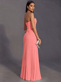 Strapless A-line Long Pleated Satin Prom Dress