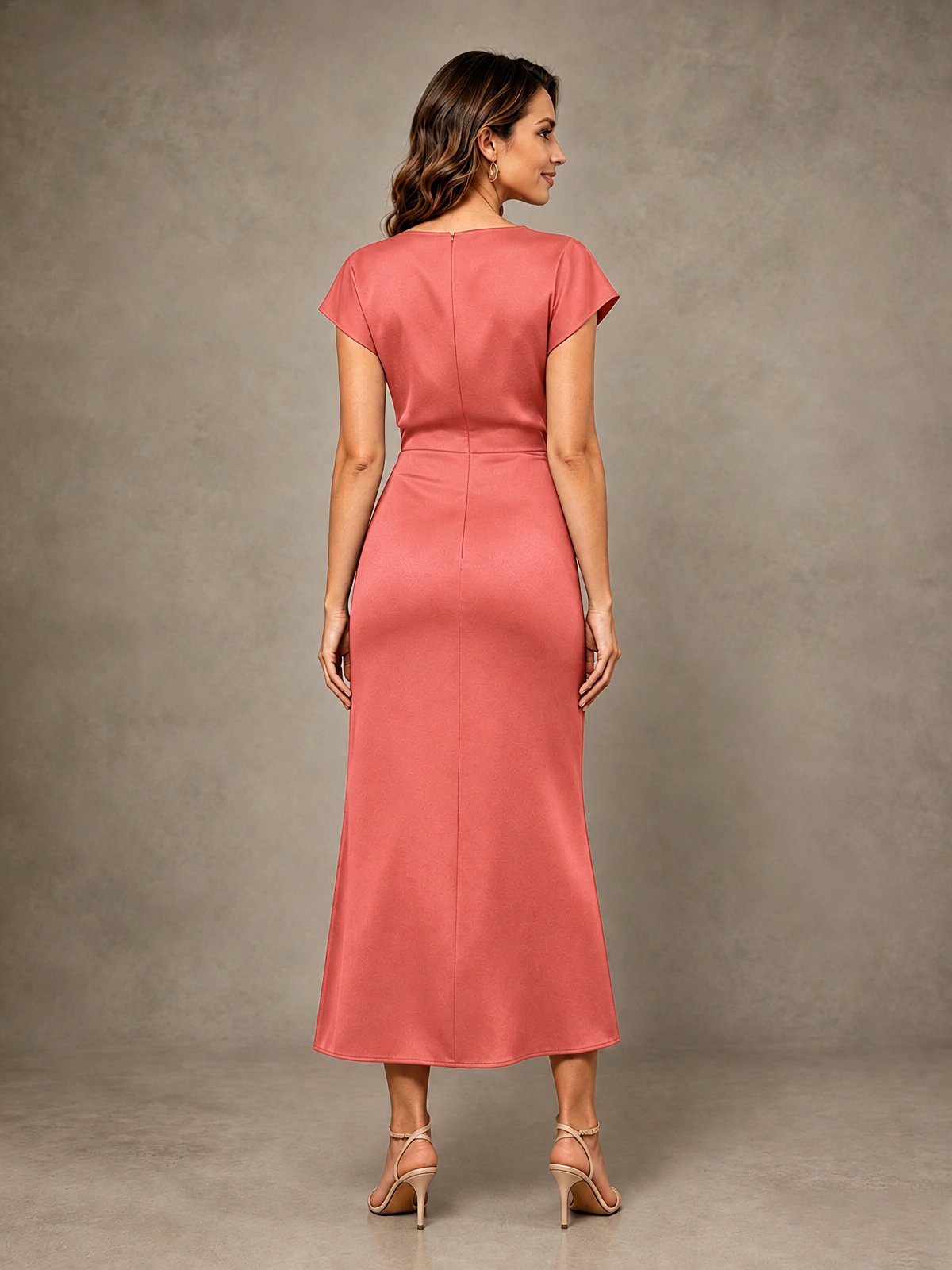 Cowl Neck Satin Mother of the Bride Dress with Ruched Waist