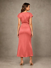 Cowl Neck Satin Mother of the Bride Dress with Ruched Waist