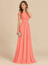 Cap Sleeve Mother of The Bride Dresses Long Chiffon Formal Gowns