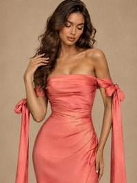 Off The Shuolder Satin Prom Dress Slit Mermaid Formal Gowns