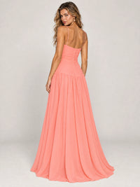 Butter Yellow Ruched Spaghetti Strap Drop-Waist Prom Dress