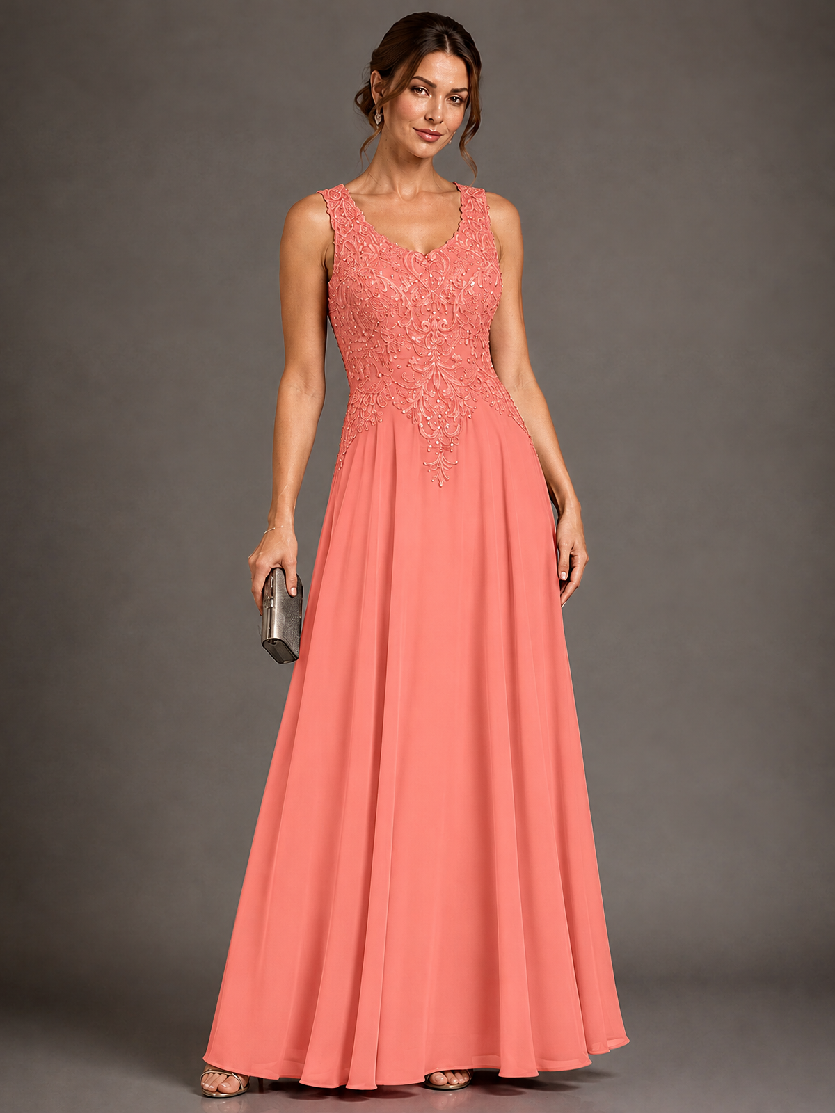 A-line 2 Pieces Chiffon Appliques Mother of The Bride Dresses with Jackets