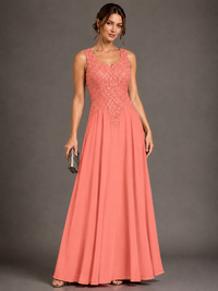 A-line 2 Pieces Chiffon Appliques Mother of The Bride Dresses with Jackets