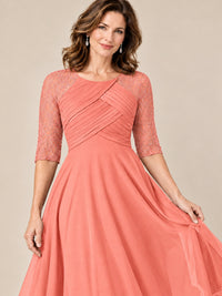 Tea-Length Mother of the Bride Dress with Lace 3/4 Sleeves