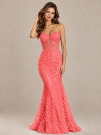 Strapless Corset Mermaid Prom Dress with Floral Lace Appliqué