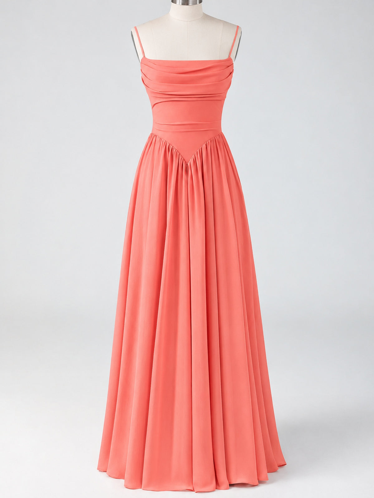 Spaghetti Strap Ruched Chiffon Maxi Dress with Backless