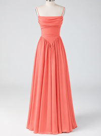 Spaghetti Strap Ruched Chiffon Maxi Dress with Backless