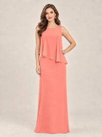 Cape Sleeve Mother of the Bride Dress with Asymmetrical Overlay