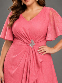 Jacquard Chiffon A-Line V-Neck High-Low Mother of the Bride Dress