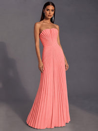 Strapless A-line Long Pleated Satin Prom Dress