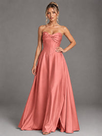 Sweetheart Neck Strapless Satin A-Line Prom Dress