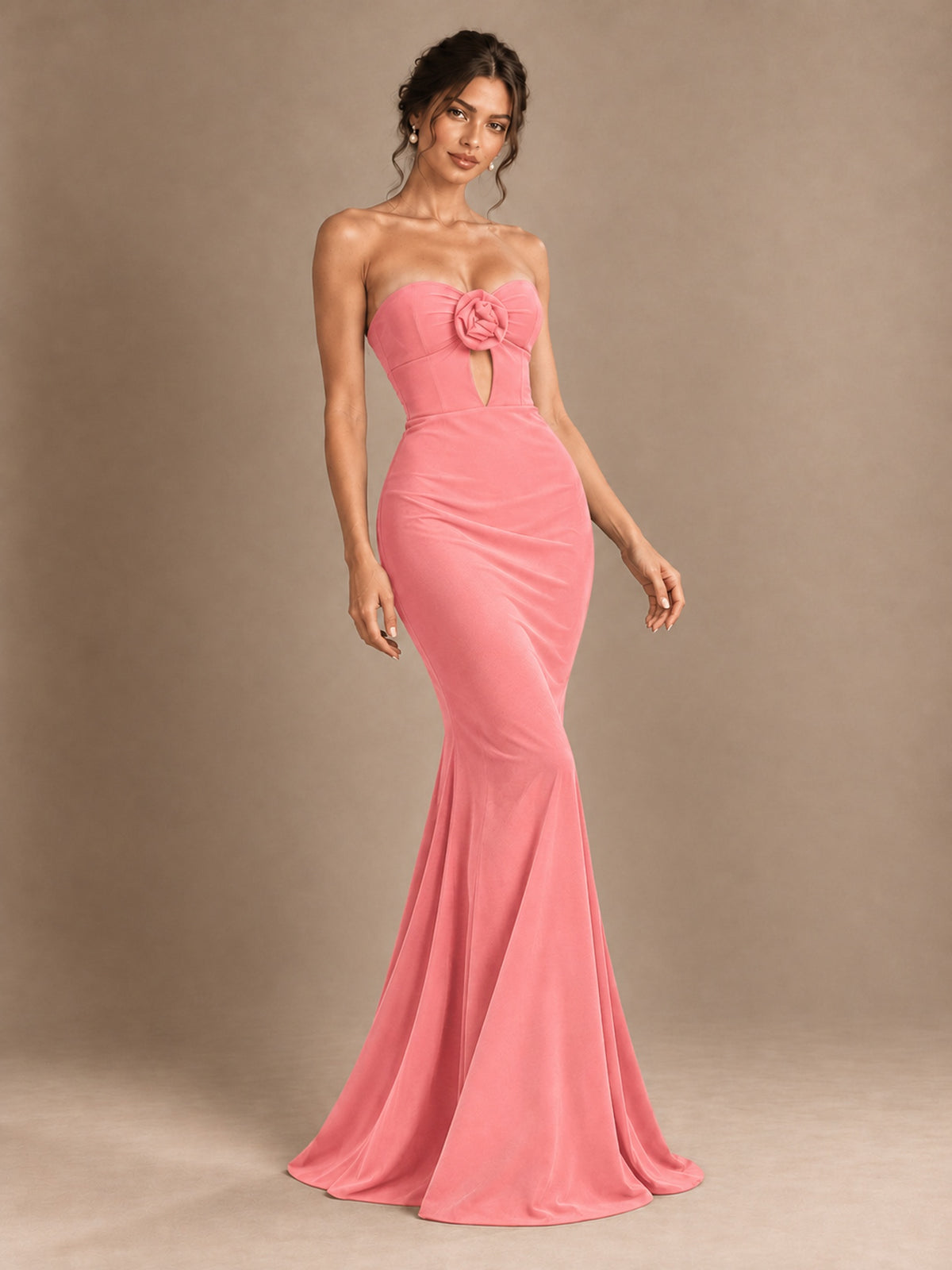 Emerald Green Strapless Mermaid Prom Dress with 3D Rose & Keyhole Cutout