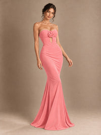 Emerald Green Strapless Mermaid Prom Dress with 3D Rose & Keyhole Cutout