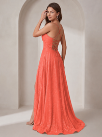 Sparkly Cowl Neck Corset Long Prom Dress with Slit A-line Tulle Ball Gown