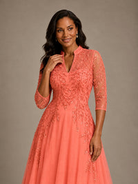 Embellished Appliques Mother of the Bride Dress with 3/4 Sleeves
