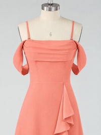 Spaghetti Strap Chiffon Bridesmaid Dress with Ruffles Slit