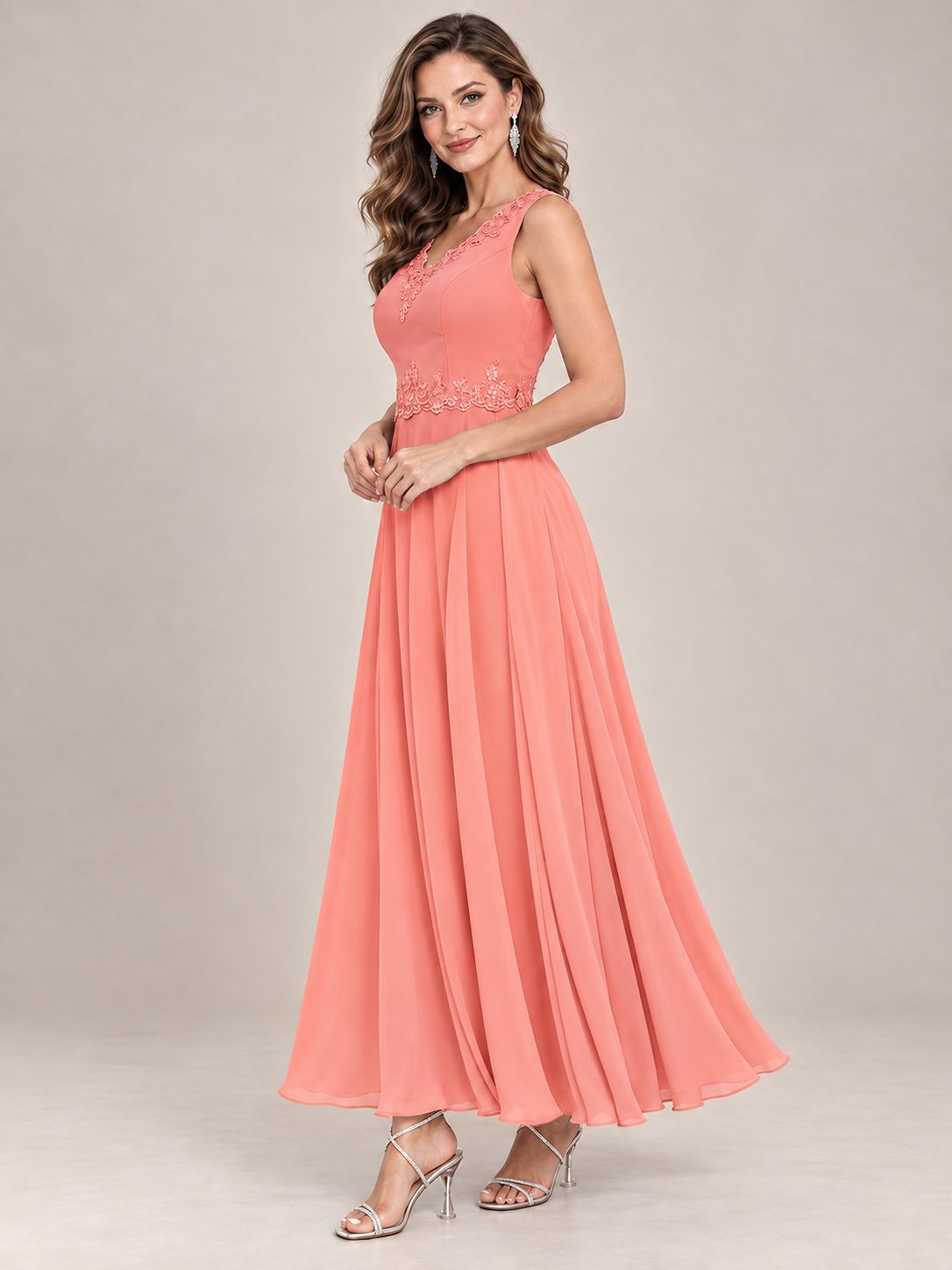 Dusty Blue Floral Lace Chiffon Mother of the Bride Dress with Jacket