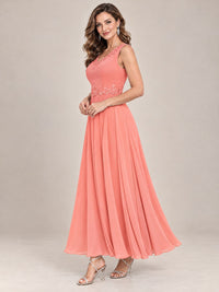 Dusty Blue Floral Lace Chiffon Mother of the Bride Dress with Jacket