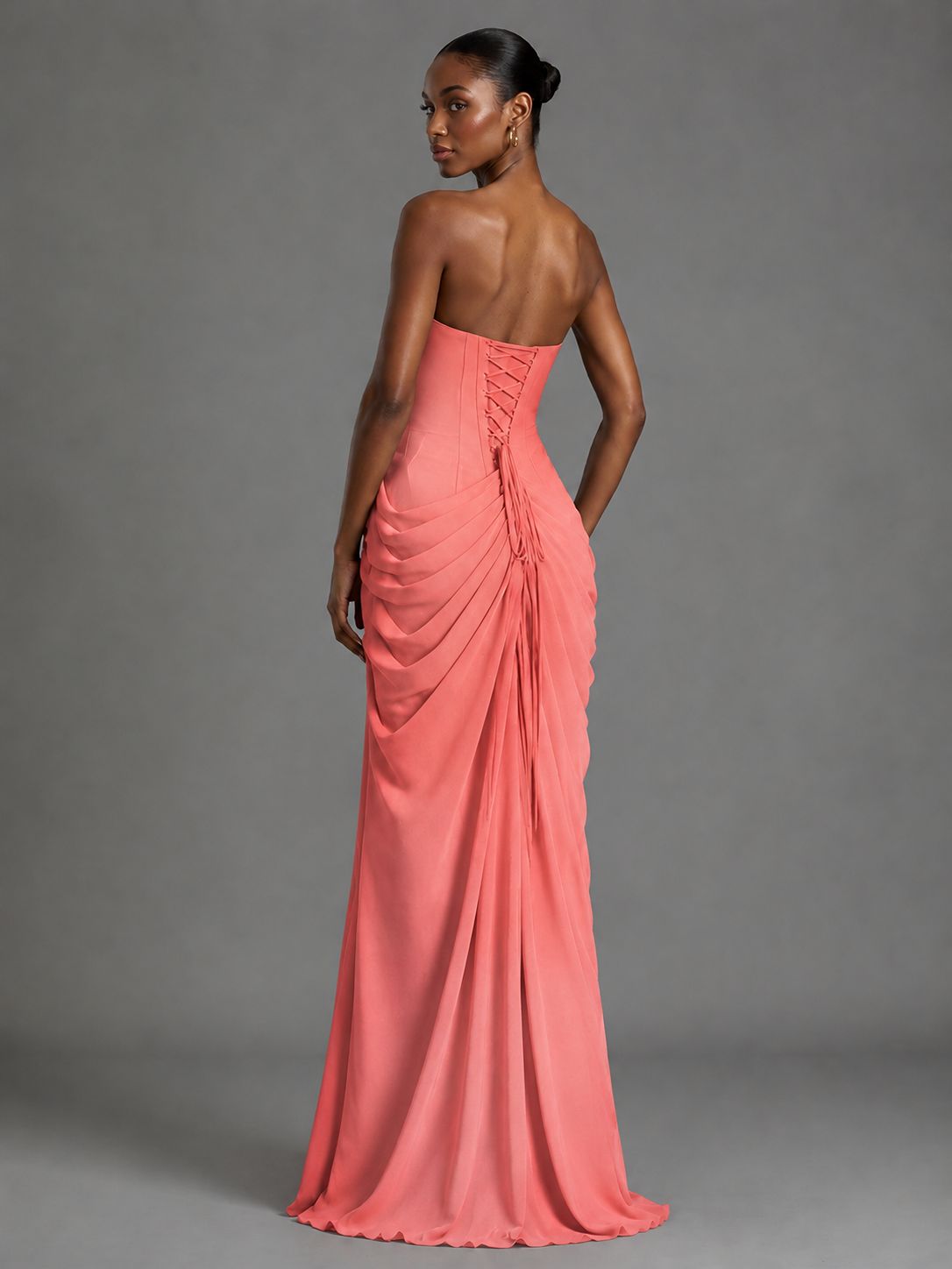 Strapless Bodycon Pleated Chiffon Formal Dress with Slit