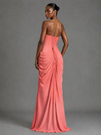 Strapless Bodycon Pleated Chiffon Formal Dress with Slit