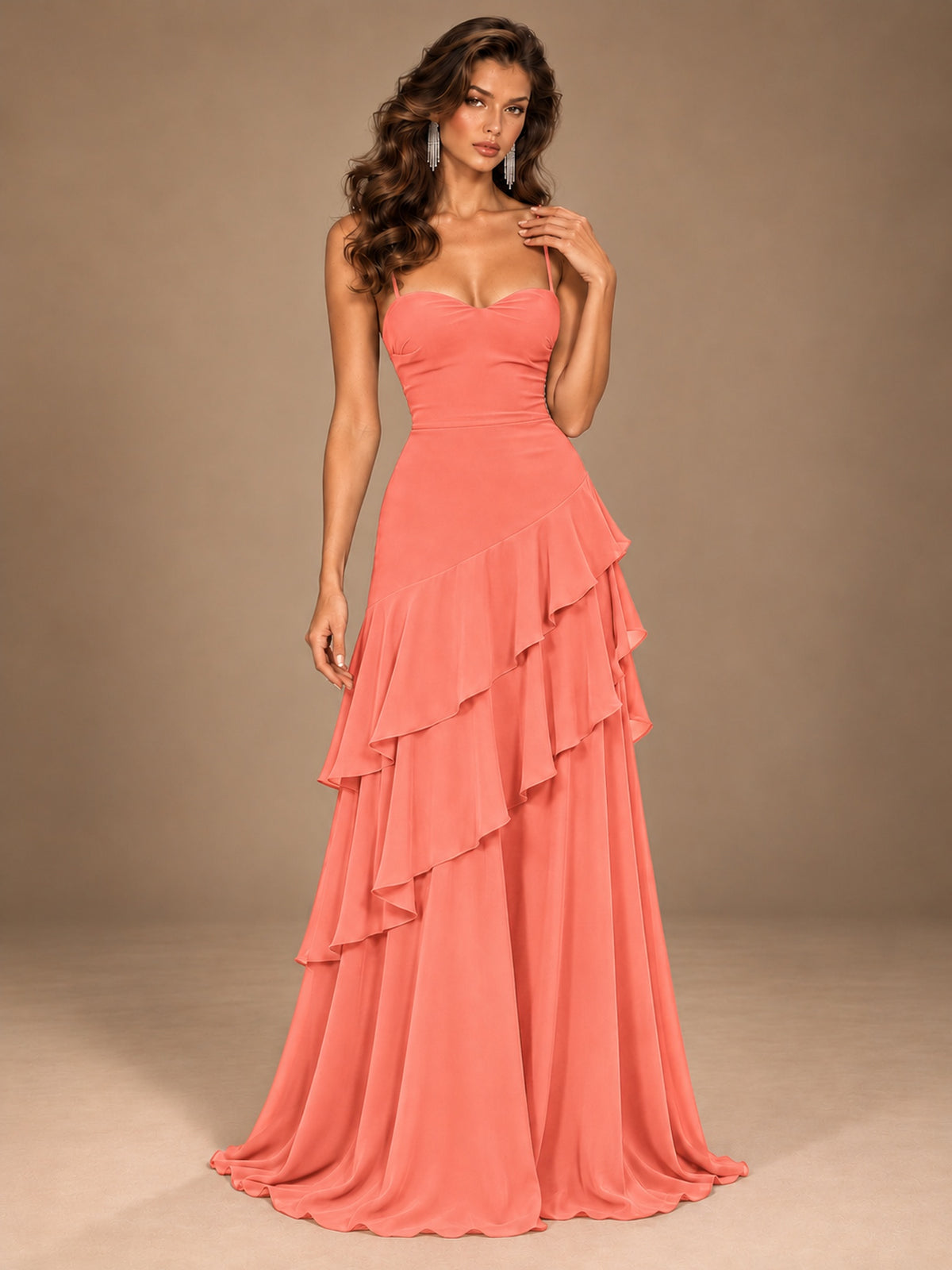 Sweetheart A-Line Ruffle Prom Dress with Spaghetti Straps